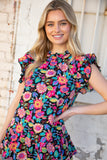 Multicolor Floral Print Ruffle Back Keyhole Top (dropship)