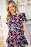 Multicolor Floral Print Ruffle Back Keyhole Top (dropship)