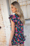 Multicolor Floral Print Ruffle Back Keyhole Top (dropship)