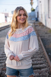 Taupe & Sky Blue Thermal Knit Out Seam Stitch Pullover (dropship)