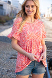 Coral Ditzy Floral Babydoll Short Ruffle Sleeve Top (dropship)