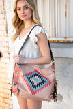 Weekender Coral Aztec Tweed Tassel Strap Tote (dropship)