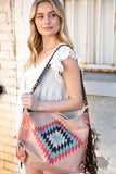 Weekender Coral Aztec Tweed Tassel Strap Tote (dropship)