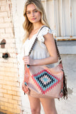 Weekender Coral Aztec Tweed Tassel Strap Tote (dropship)
