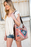 Weekender Coral Aztec Tweed Tassel Strap Tote (dropship)