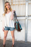 Weekender Sapphire Aztec Tweed Tassel Strap Tote (dropship)