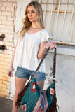 Weekender Sapphire Aztec Tweed Tassel Strap Tote (dropship)