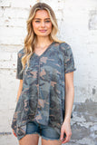 Camo Shark Bite Handkerchief Hem Knit Top (dropship)