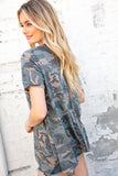 Camo Shark Bite Handkerchief Hem Knit Top (dropship)