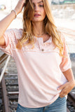 Blush Eyelet Yoke Terry Knit Button Down Top (dropship)