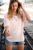 Blush Eyelet Yoke Terry Knit Button Down Top (dropship)