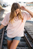 Blush Eyelet Yoke Terry Knit Button Down Top (dropship)