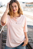 Blush Eyelet Yoke Terry Knit Button Down Top (dropship)