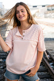 Blush Eyelet Yoke Terry Knit Button Down Top (dropship)