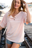 Blush Eyelet Yoke Terry Knit Button Down Top (dropship)