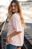 Blush Eyelet Yoke Terry Knit Button Down Top (dropship)