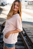 Blush Eyelet Yoke Terry Knit Button Down Top (dropship)