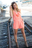 Peach Chiffon Back Tie V Neck Pocketed Romper (dropship)