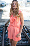 Peach Chiffon Back Tie V Neck Pocketed Romper (dropship)