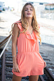 Peach Chiffon Back Tie V Neck Pocketed Romper (dropship)