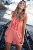 Peach Chiffon Back Tie V Neck Pocketed Romper (dropship)