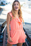 Peach Chiffon Back Tie V Neck Pocketed Romper (dropship)