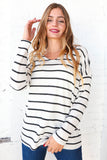 Ivory & Black Stripe Waffle V Neck Slouchy Top