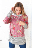 Mauve Floral Stripe Color Block Turtleneck (dropship)