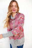 Mauve Floral Stripe Color Block Turtleneck (dropship)