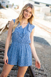 Animal Print Ruffle V Neck Pocketed Romper (dropship)