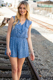 Animal Print Ruffle V Neck Pocketed Romper (dropship)