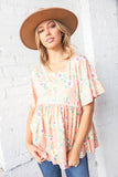 Peach Floral Babydoll Crochet Lace Peplum Top