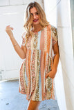 Multicolor Vertical Stripe Paisley Print Flare Pocketed Dress (dropship)