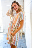 Multicolor Vertical Stripe Paisley Print Flare Pocketed Dress (dropship)