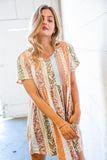 Multicolor Vertical Stripe Paisley Print Flare Pocketed Dress (dropship)