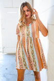 Multicolor Vertical Stripe Paisley Print Flare Pocketed Dress (dropship)