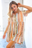 Multicolor Vertical Stripe Paisley Print Flare Pocketed Dress (dropship)