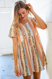 Multicolor Vertical Stripe Paisley Print Flare Pocketed Dress (dropship)