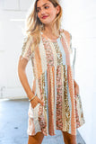 Multicolor Vertical Stripe Paisley Print Flare Pocketed Dress (dropship)