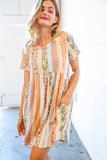 Multicolor Vertical Stripe Paisley Print Flare Pocketed Dress (dropship)