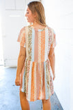 Multicolor Vertical Stripe Paisley Print Flare Pocketed Dress (dropship)