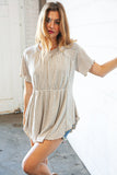 Beige Two Tone Jacquard Stripe Merrow Kint Top (dropship)