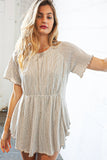 Beige Two Tone Jacquard Stripe Merrow Kint Top (dropship)