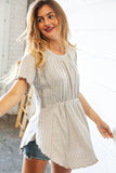 Beige Two Tone Jacquard Stripe Merrow Kint Top (dropship)
