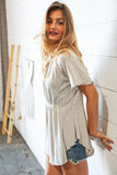 Beige Two Tone Jacquard Stripe Merrow Kint Top (dropship)