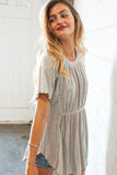 Beige Two Tone Jacquard Stripe Merrow Kint Top (dropship)