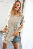 Beige Two Tone Jacquard Stripe Merrow Kint Top (dropship)