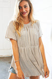 Beige Two Tone Jacquard Stripe Merrow Kint Top (dropship)
