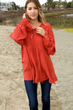Sunset Viscose Crepe Raglan Babydoll Woven Top (dropship)