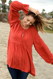 Sunset Viscose Crepe Raglan Babydoll Woven Top (dropship)